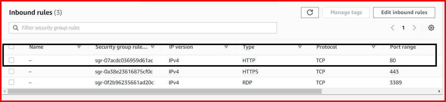 Picture showing adding an inbound rule for port 80 in security group